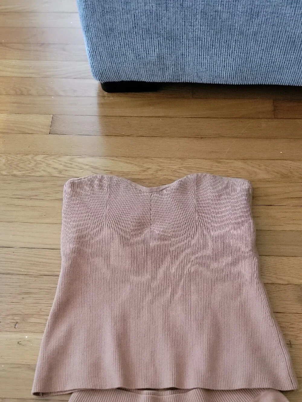 Free People Ribbed Strapless Shorts Set in Camel Brown